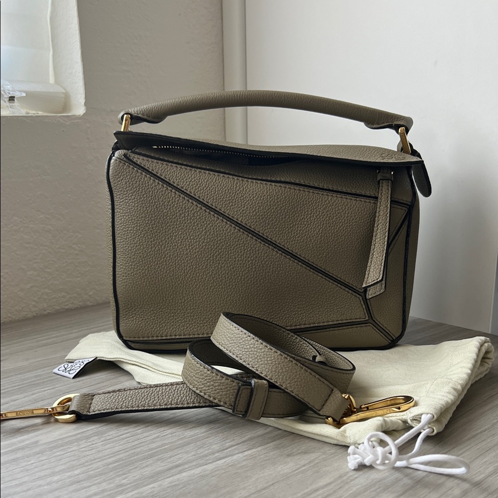 Authentic Loewe puzzle bag small khaki brown/green